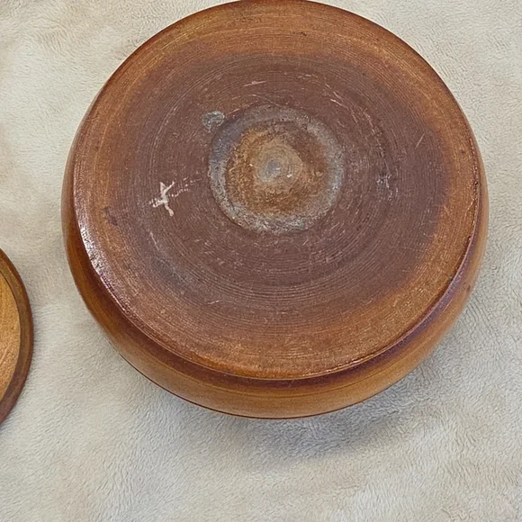 VTG Carved Wood Trinket Box Floral Round with Lid  Rustic Home Decor Dark Brown - Picture 9 of 12